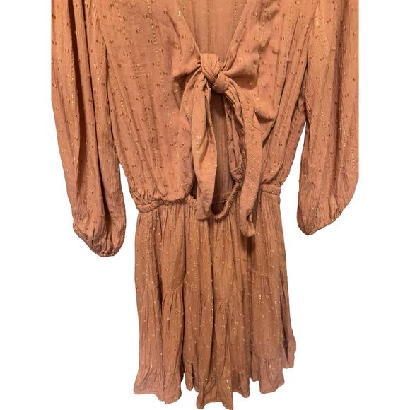 L*Space Stay Golden Metallic Boho Mini Dress Orange Size Small - Picture 3 of 7